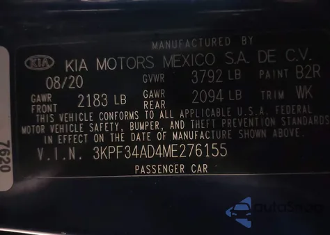 2021 Kia Forte Gt-Line z USA, uszkodzony, nr VIN 3KPF34AD4ME276155